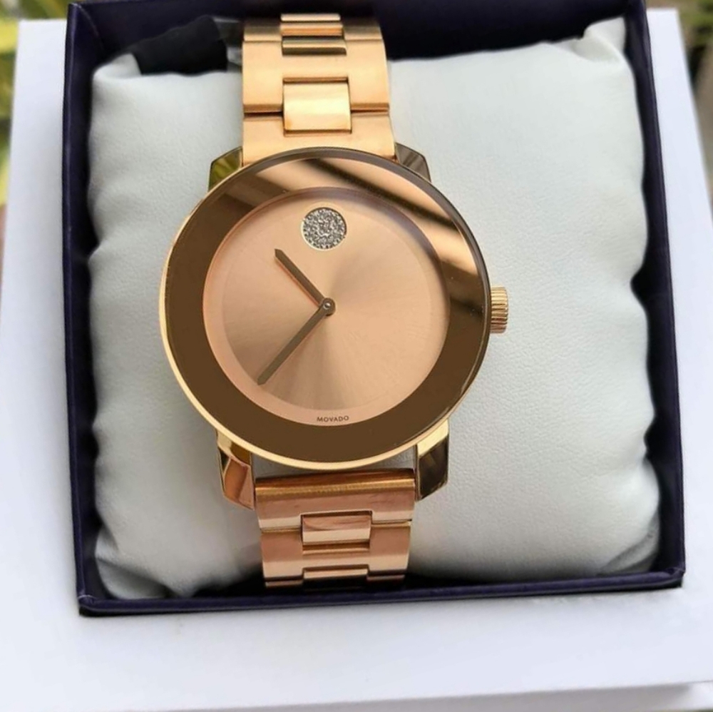 **SOLD** MOVADO BOLD 3600086 Rose Gold Stainless Steel Crystal Dot Ladies Watch - Picture 3 of 13